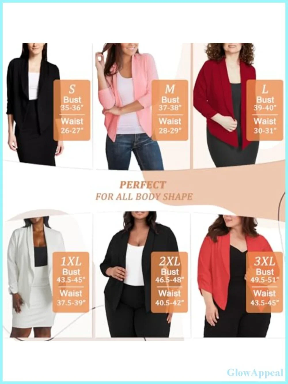 Hybrid & Company Ruched Sleeve Open Front Blazer Lightweight 3/4 Sleeve Office